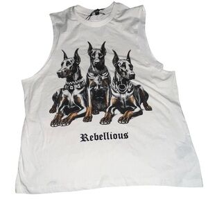 Brand Makers Dog Graphic Sleeveless Tank Top White Size M Cotton Blend